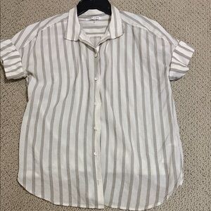 Frame Denim Women’s Short-Sleeve Striped Button-Down Shirt - White & Taupe